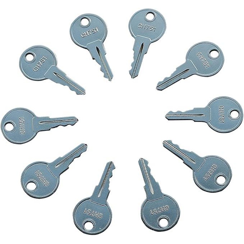 10 Pieces Universal Key CH751 for Various Locks RV Campers Cabinet Doors T-Handles Pickup Shells Tool Boxes Trash Laundry Chutes Sprinkler Controllers