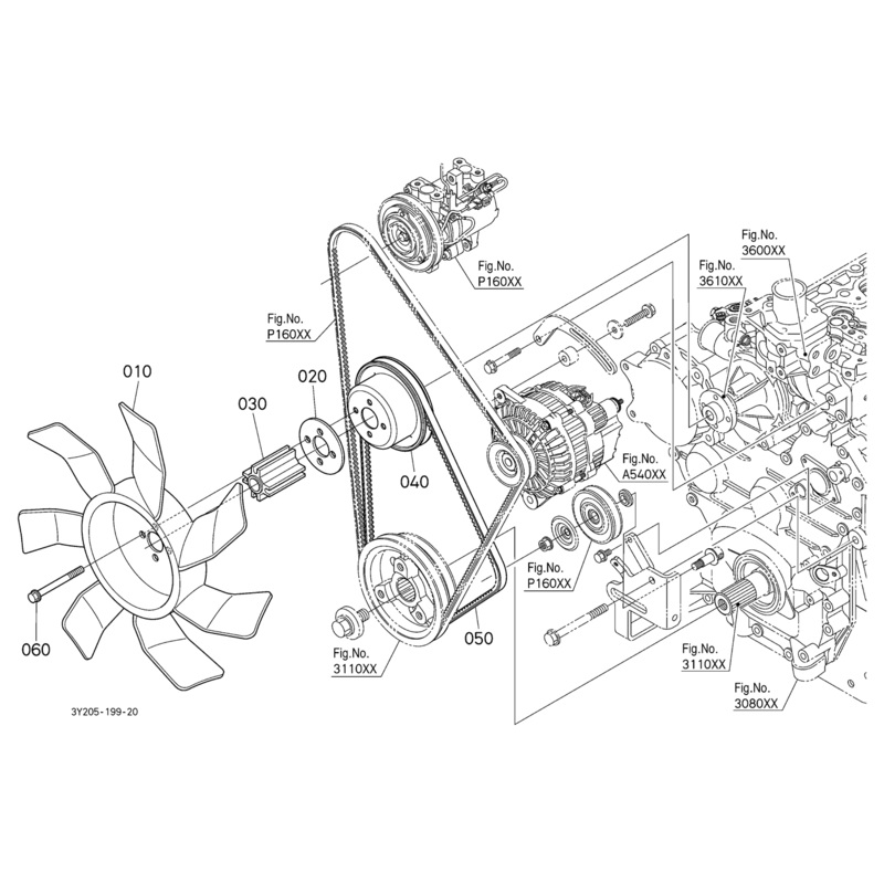 Fan Pulley 1K011-74250 for Kubota Engine V3300 Tractor M100GXDTC M8560HF M5-091HD