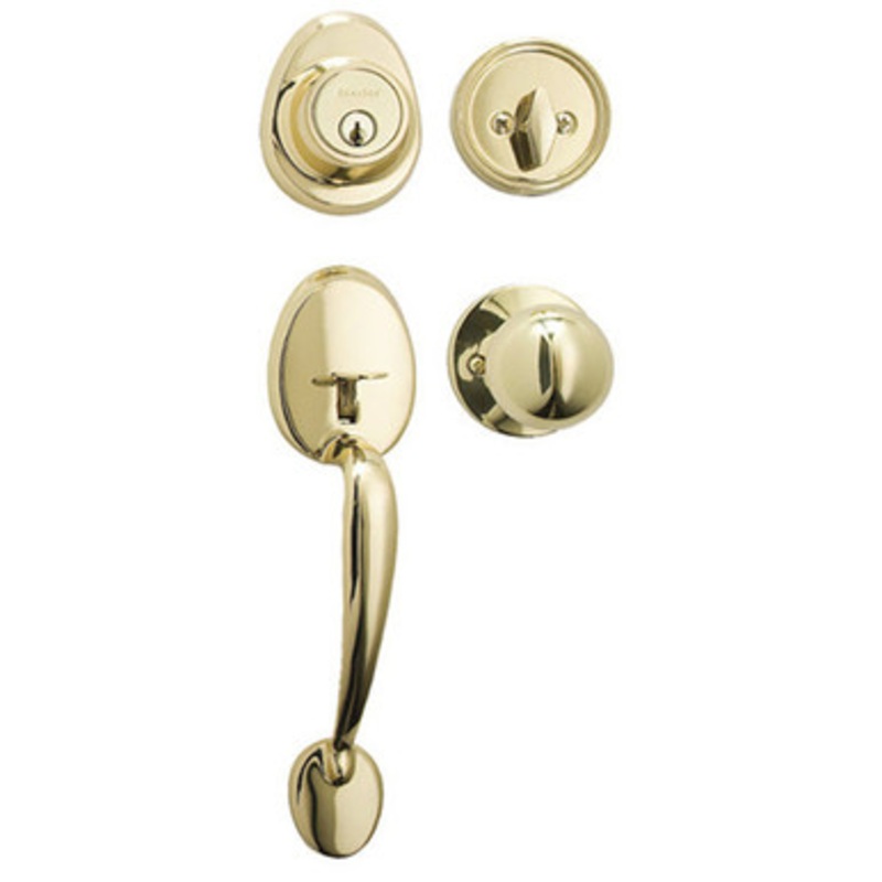 Master Lock HDLBC0603KA4 Handleset with Biscuit Style Knob and Single Cylinder Deadbolt KW1 – Grade 3 – Polished Brass