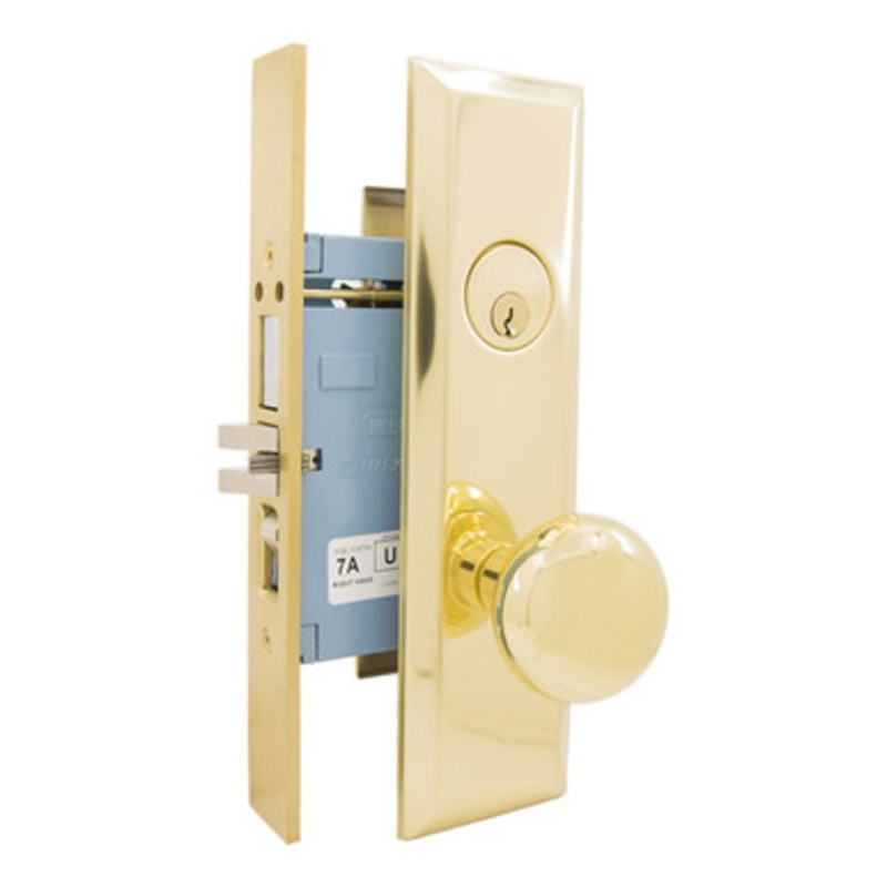 MARKS 7NY10A Mortise Knob Lockset New Yorker – Entrance – 1-1/4 x 8-5/8 – Polished Brass – Right Hand